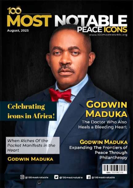 100 Most Notable Peace Icons cover featuring Dr. Maduka